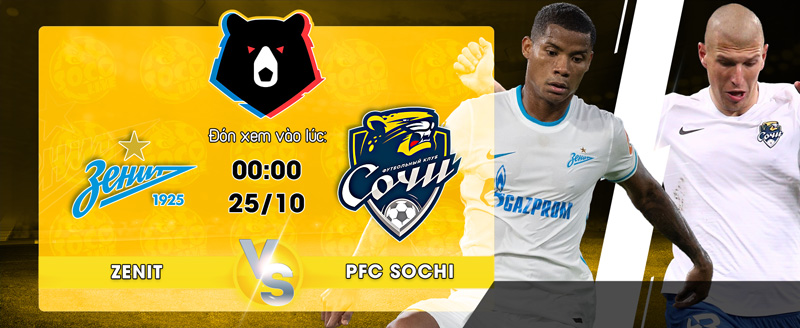 Link xem trực tiếp Zenit St.Petersburg vs PFC Sochi