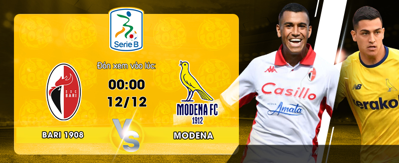 Link xem trực tiếp FC Bari 1908 vs Modena