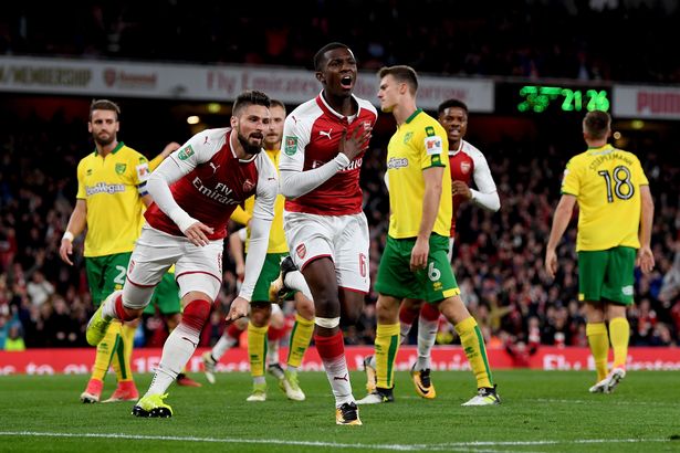 Eddie Nketiah đã khẳng định mình bằng cú đúp vào lưới Norwich vào tháng 9 năm 2017