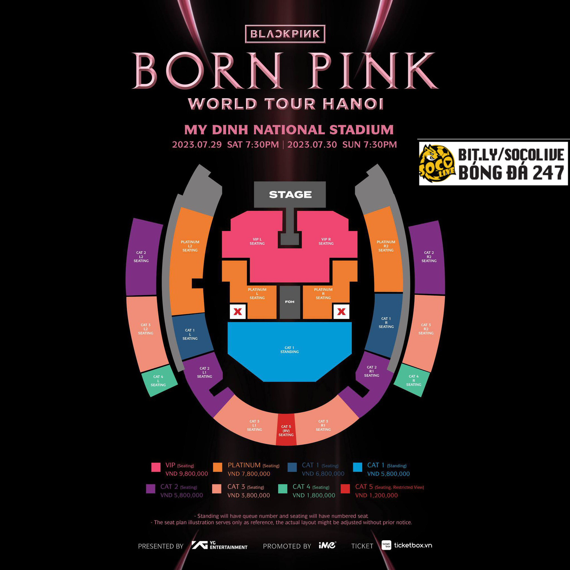 Bảng giá và các vị trí ghế ngồi của Born Pink Tour